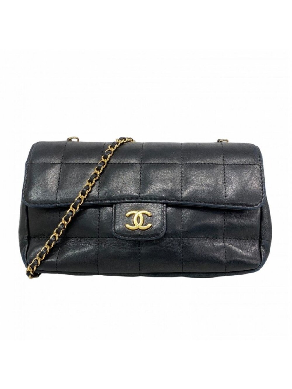Chanel Shoulder Bag Choco Bar Lambskin Black Gold